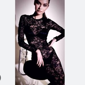 Fleur du Mal REVOLVE Black Zip Sheer Floral Lace Silk Jumpsuit Catsuit S